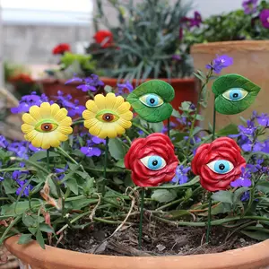 [6-Pack Eerie Monster Garden Stakes] 6-Pack Art Deco Resin Monster Garden Stakes with Eerie Eyes, Thanksgiving Outdoor Lawn Decorations, No Electricity Needed, Plant Theme Yard Art Statues for Halloween Decoration