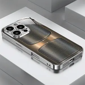 Metal Grid Double Frame Textured Electroplated Silver Tempered Glass New Phone Case for iPhone 17/17Air/17Pro/17ProMax/for iPhone 16/16Plus/16Pro/16ProMax/15/15Plus/15Pro/15ProMax/14/14Plus/14Pro/14ProMax/13/13Pro/13ProMax/13Mini/12/12Pro/12ProMax/12mini/