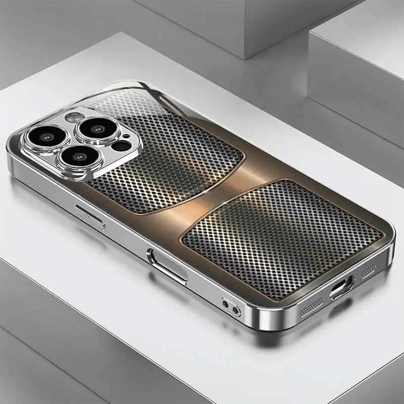 Metal Grid Double Frame Textured Electroplated Silver Tempered Glass New Phone Case for iPhone 17/17Air/17Pro/17ProMax/for iPhone 16/16Plus/16Pro/16ProMax/15/15Plus/15Pro/15ProMax/14/14Plus/14Pro/14ProMax/13/13Pro/13ProMax/13Mini/12/12Pro/12ProMax/12mini/