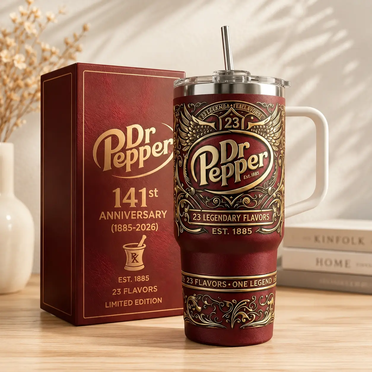 Vintage Retro Soda Graphic 40oz Insulated Tumbler with Handle & Straw, Stainless Steel , Double Wall Vacuum Cup, Collector Style Drinkware Gift