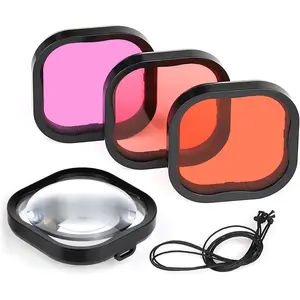 4 Pack Underwater Dive Filters for GoPro Hero 8 9 10 11 12 13 Black Official Waterproof Housing Case in Red, Light Red, Magenta, and 5X Close-up Filters for Underwater Color Correction