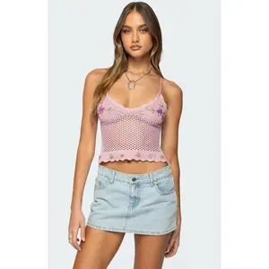Edikted Women's Quince Backless Embroidered Crochet Top