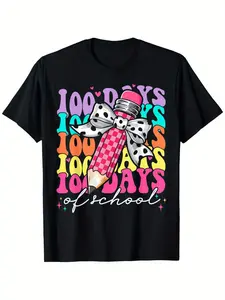 100 Days of School Celebration T-Shirt for - 100% Cotton Crew Neck Tee with Fun "100 DAYS OF SCHOOL" Graphic, Breathable Knit Fabric, Short Sleeve, All-Season Comfort Fit - Perfect Gift for Boys &, Casual Wear |   Vibrant Shirt |   Comfortable Fit (3-13Y)