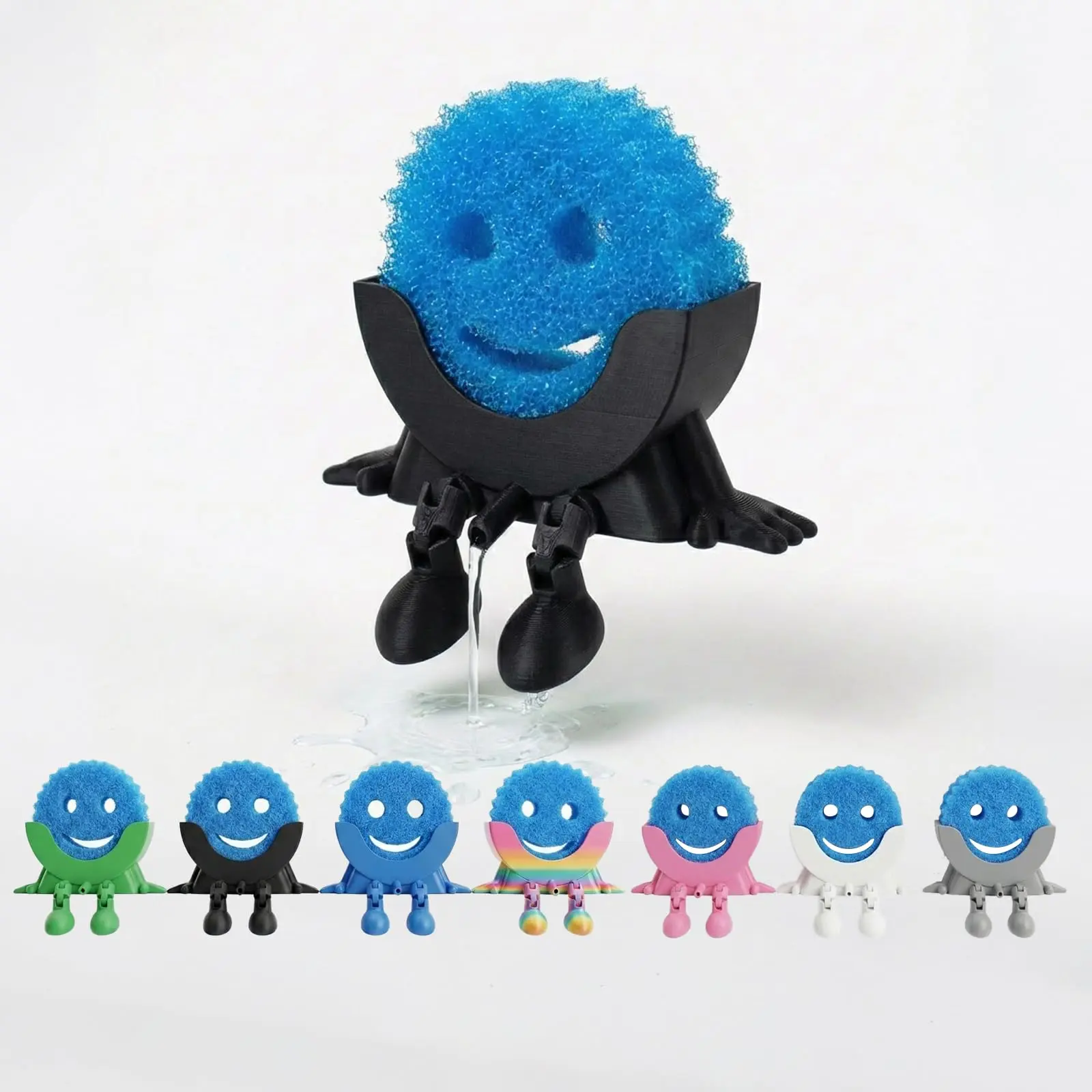 3D Printed Funny Drainage Sponge Holder, No Drill Traceless Glue Sink Caddy for Smile Shape Cleaning Sponges, Keep Sponge Dry