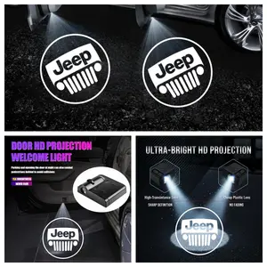 2 PCS Jeep Door Projector Lights, No-Drill Stick-on LED Logo Ghost Shadow Ambient Lights, Fit for Cherokee Wagoneer Grand Wagoneer Commander Grand Cherokee Cherokee Renegade, Car Decoration Upgrade Accessories