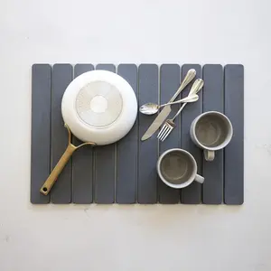Diatomite Stone Collapsible Dish Drying Mat for Kitchen Counter,  Drying Diatomaceous Earth Stone Dish Rack, Foldable, Absorbent, Large Over the Sink Dish Drying Rack (Dark Grey)