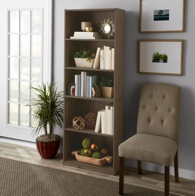 Mainstays 5-Shelf Bookcase with Adjustable Shelves, Rustic Oak