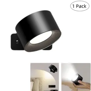 Punch-Free LED Sconce Lights USB Rechargeable Wall Light Cordless 360 Degree Rotation Bedside Lamp Touch  LED Wall Lamp