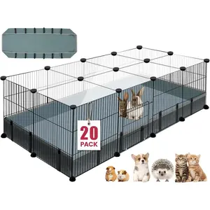 20 Panels Small  Playpen, 48" x 24" x 16" Pet Playpen with  Mat, C&C Cage for Guinea Pigs, /Bunny/ Chicken Cage,Bunny/Puppy/Chicken Pen Indoor Outdoor Portable Metal Fence