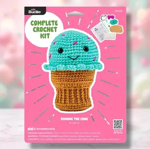 Bucilla Ramone the Cone Amigurumi Crochet Kit - Intermediate-Friendly DIY Craft, High-Quality Yarn, Crochet Hook for Gifting or Display