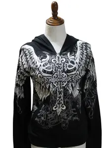 Y2K Platinum Plush Cross With Wing Zip up Jacket for Women - Casual Womenswear Style