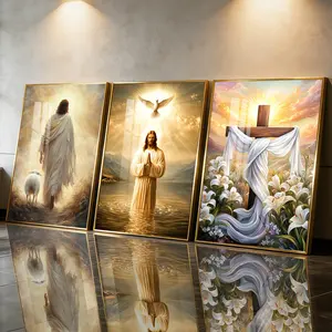3Pcs Aluminum Alloy Framed Painting, Spiritual Light And Cross Art Picture, Home Decoration For Living Room, Bedroom, Office, Restaurant, Hallway Wall Decor, Odorless Print Artwork, Luxury Perfect Gift For Friends And Family