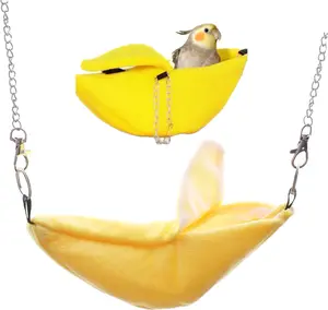 Banana Plush Pet Bed Hanging Hammock, Warm Cozy Parrot House & Small Animal Nest, Winter Cuddle Hut for Lovebird Budgie Cockatiel Hamster Sugar Glider Squirrel, Bird Cage Accessories