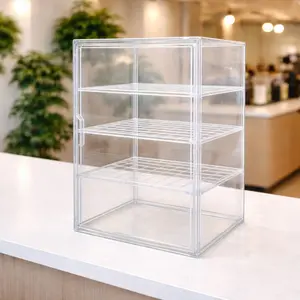 Large Capacity Bread Box for Kitchen Counter, Four-Tier Adjustable Baking Storage Container, Transparent Sealed Bakery Display Cabinet