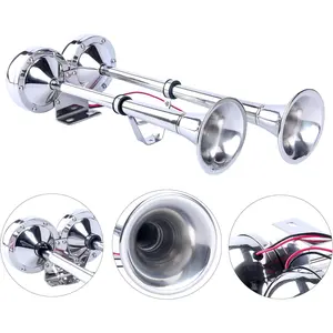 12V 125db Stainless Steel Dual Trumpet Marine Boat Horn 18-1/2" with Low and High Tone, Suitable for Ship Truck RV Trailer