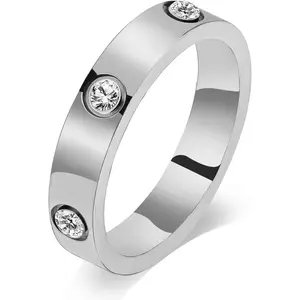 Stainless Steel Ring for Women Men, Non-tarnish Gold Plated Love Ring Cubic Zirconia Friendship Chunky Ring Wedding Band Anniversary Birthday Jewelry Gift