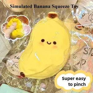 Taba Squishy Banana Squeeze Toy - Cute Stress Relief Fidget Sensory Toys for Kids Adults Soft Fake Food Prank Gift for Birthday