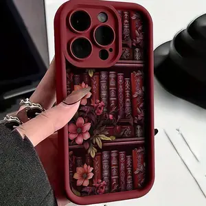 Wine Red High Bamboo Flower Pattern Phone cases Case Compatible with iPhone 17 Pro Max 16 16e 15 14 Plus 13 12 Mini 11 Air X XS Pattern TPU Lens Protection Durable Soft Cover Valentine's Day Gift 2D printing Protective Cellphone