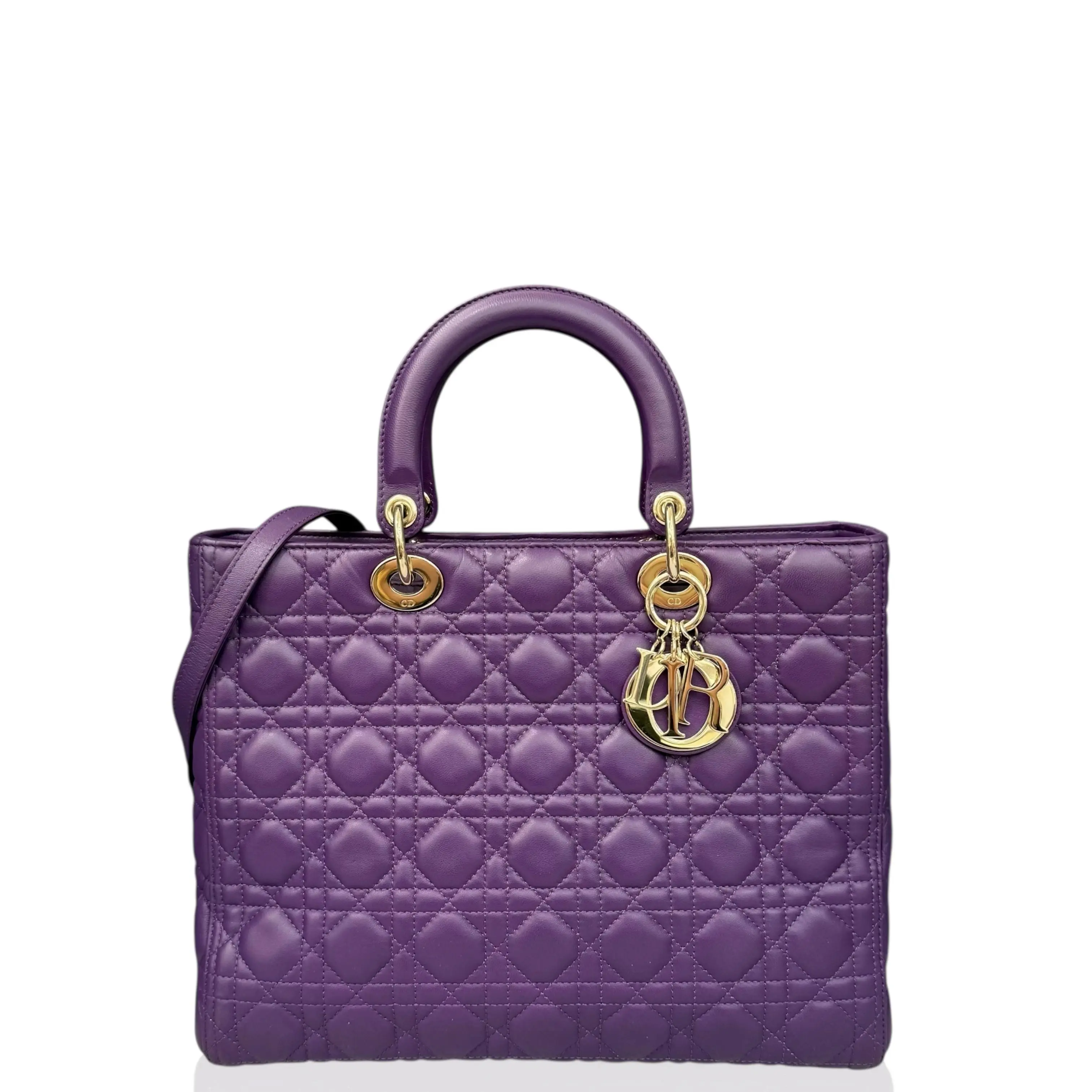 Pre-owned Dior Leather tote bags Large Lady Lambskin Purple (hs012326g1)
