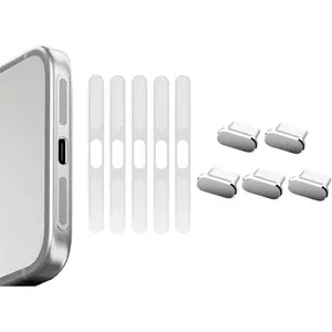 5 Pack Silver USB C Type C Charging Port Plug Caps, 5 Pack Speaker Dust Covers for iPhone 17 Pro Max, Silver