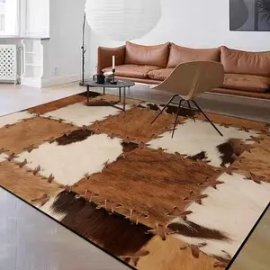 Faux Fur Patchwork Pattern Carpet, 1 Count Modern Art Non-Slip Soft Floor Mat, Decorative Rug for Home Living Room Bedroom Hotel Salon, Rugs for Room Men