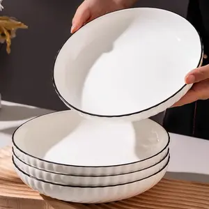 Elegant Ceramic Dinnerware Set, 4pcs Round Plates with Edges, Ideal for Pasta Salad Desserts, Multi-Purpose Kitchen Utensils, Modern Ceramic Plates