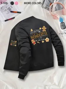 Christmas Gingerbread Man Printed Jacket - Autumn/Winter Casual Outerwear, Suitable for Casual Outdoor Sports, Fashionable & Durable for All Seasons, Ideal for Daily Activities, Gifting & Work.