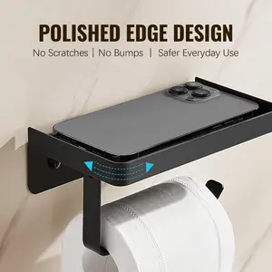 Toilet Paper Holder with Phone Shelf – Modern, Space-Saving & Easy Install Tissue Dispenser, Flushable Wipes Dispenser, Restroom Organizer Storage, Bathroom Accessories, Summer Gift, Unique Furniture for Bedroom