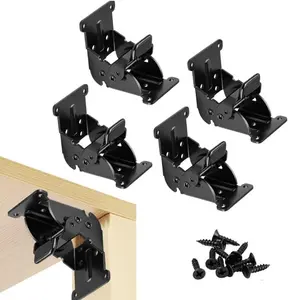 4 Pack Folding Brackets, Heavy-Duty Self-Locking Hinges with Screws, Foldable Lock Extension Support Brackets for Table Legs, Bed Legs, Workbenches – Black