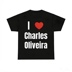 Game Day Apparel Cotton T Shirt Featuring I Heart Charles Oliveira for Fans with Graphic Design