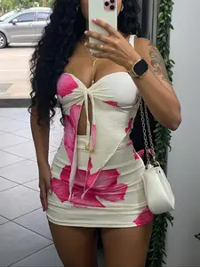 Women's Floral Print Tube Top & Bodycon Skirt Two-piece Set, Fashion Casual Strapless Top & Skirt for Daily Outdoor Wear, Ladies Clothes for All Seasons