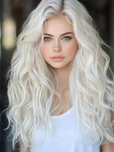 28 Inch Platinum White Long Body Wave Wigs for Women, Gorgeous Fluffy Glueless Wigs without Bangs, Glueless Frontal Wig, Synthetic Lace Front Wigs for Party, Daily Use, Natural Looking Wig