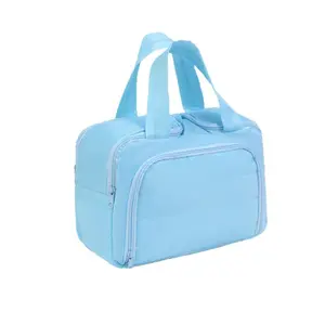1 Pc Travel Makeup Bag – Large capacity Cosmetics Organizer with multiple compartments. Portable toiletry storage pouch with handle, perfect for travel, bathroom and daily use.