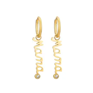 18K Gold-plated Minimalist Mama Letter Design Synthetic Zircon Women's Earrings, Mother's Day Gift Jewelry