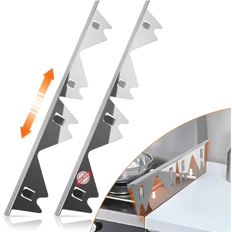 Home Supplies Heat-Safe Steel Stove Gap Covers (2-Piece Retractable Quick Fit), 13.8" to 27.5" Adjustable Length, 3.9*13.8*0.79 Inch Size, Corrosion-Resistant, Easy to Clean, Food Drop Blocker, Silver Trim, Sturdy Shape-Retaining Splash Guard