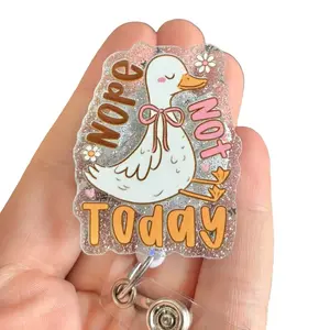 Glitter My Badge Nope not today goose badge reel for nurse and hospital workers. Badge clip Badge pull - Retractable swivel clip with a 360 rotation. Great gift for coworker.