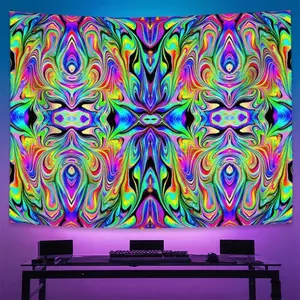 Psychedelic Pattern Tapestry, UV-resistant Blacklight Reactive Tapestry, Wall Tapestries, Wall Hanging for Bedroom Living Room, Home Decor