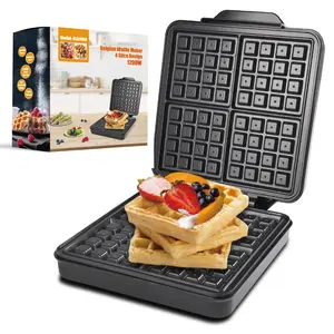 4-Slice Square Belgian & Classic Waffle Maker in 1Set, 1200W Waffle Iron With Nonstick Surface For Easy Cleanup, Waffles Ready In 3 Minutes, Compact Design For Easy Storage, Quick Breakfast, Nonslip Feet, Stainless Steel, kitchen accessories, kitchen