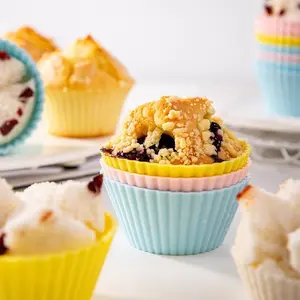 6 Pcs Colorful Silicone Muffin Cups, Reusable Non-Stick Baking Molds, Food Grade, Ideal for Paper Cup Cakes, Muffins, Mini Cakes