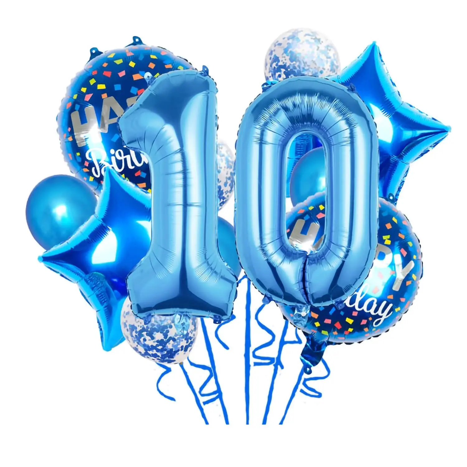 11-Piece 10th Birthday Balloon Set with Confetti Balloons for Kids’ Birthday Party Decor Blue