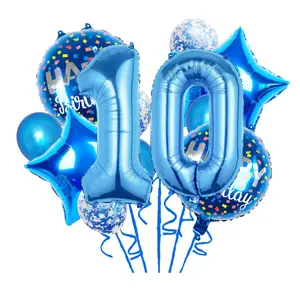 11-Piece 10th Birthday Balloon Set with Confetti Balloons for Kids’ Birthday Party Decor Blue