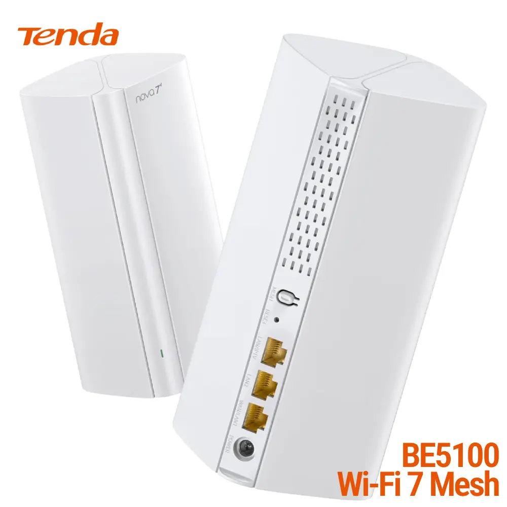 Tenda ME6 Pro (2 Pack) BE5100 WiFi 7 Mesh WiFi System – Dual-Band Whole-Home Coverage (4,600 Sq. Ft.), 1×2.5G + 2×1G Gigabit Ports, MLO & Ethernet Backhaul for Seamless Roaming, VPN Ready