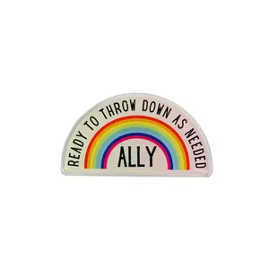 GetBullish Ally Ready to Throw Down LGBTQ Rainbow Acrylic Lapel Pin 1.5″ × 0.81″ Clear Symbol of Support for Pride Parades