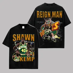 Reign Man 40 Vintage Basketball Graphic Tee, Seattle Green Sonics Style Retro Hoops Shirt, Power Dunk Legend Streetwear T-Shirt, Oversized Sports Fan Tee, Classic Cotton Shirt