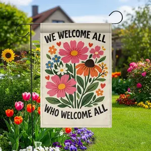 Garden Flag We Welcome All Outdoor Decor Floral Inclusive Yard Flag, Garden Welcome Flag