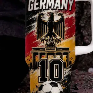Germany Soccer 40oz Tumbler with Handle, Brandenburg Gate Travel Mug, Football Fan Game Day Drinkware