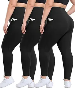 3 Pack Plus Size Leggings with Pockets for Women High Waisted Tummy Control Spandex Soft Black Workout Yoga Pants(gift)