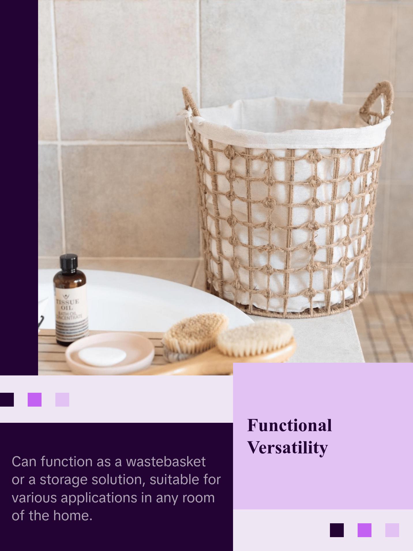 Round Hemp Tied Wire Basket with Fabric Inner