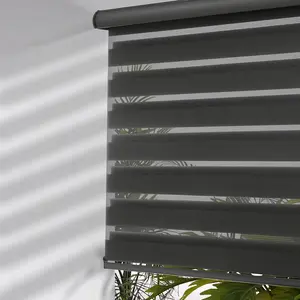 Cordless Zebra Blinds with Free-Stop Function - Dual Layer Light Filtering & Privacy Sheer Shades for Day and Night - Easy Install Window Shades for Home, Living Room, 35" W x 64" H,Black