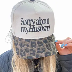 Sorry about my Husband/Wife Vintage Trucker Hat White & Black Leopard Print Women's Cap